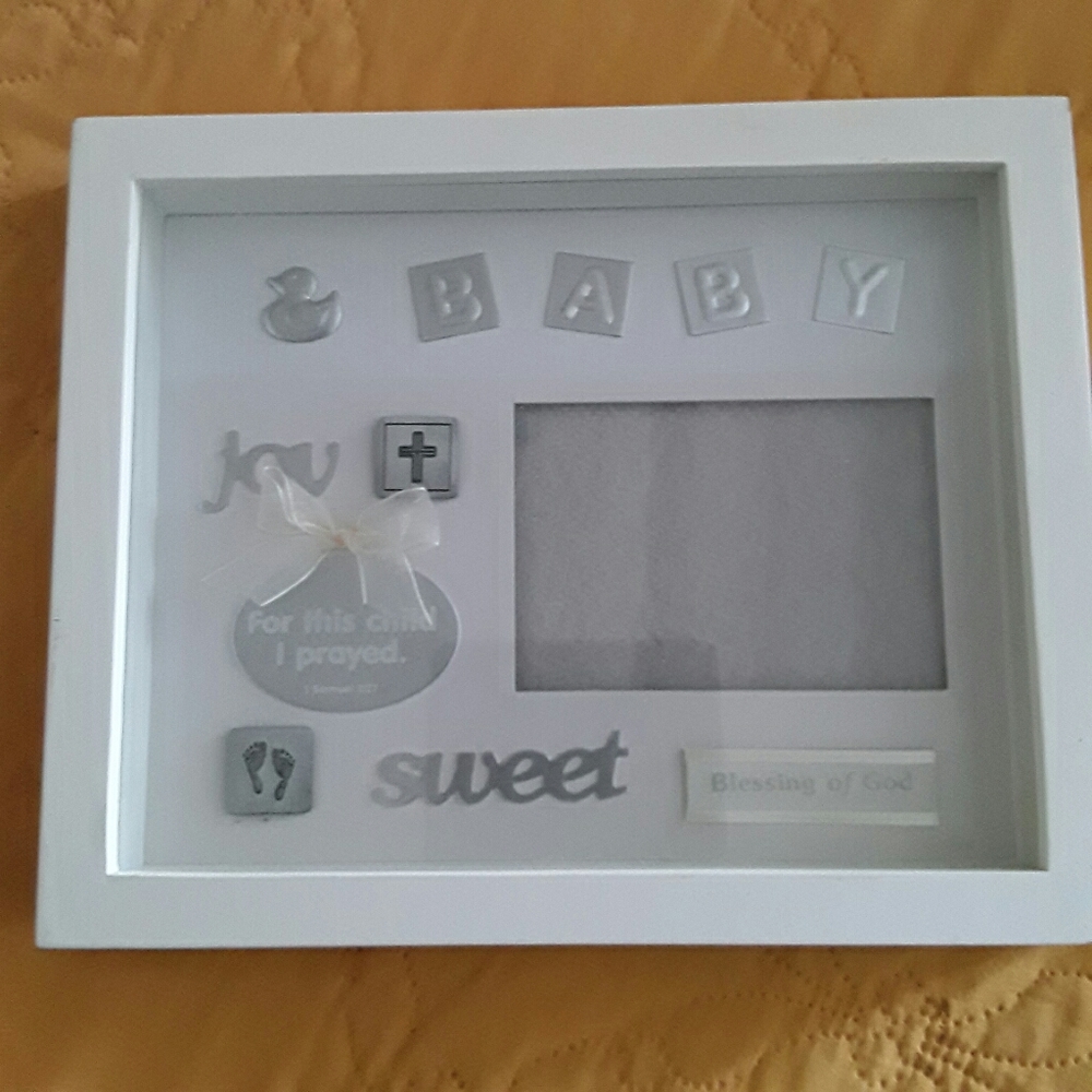 Inspirio Baby Picture Frame-White w/silver letters